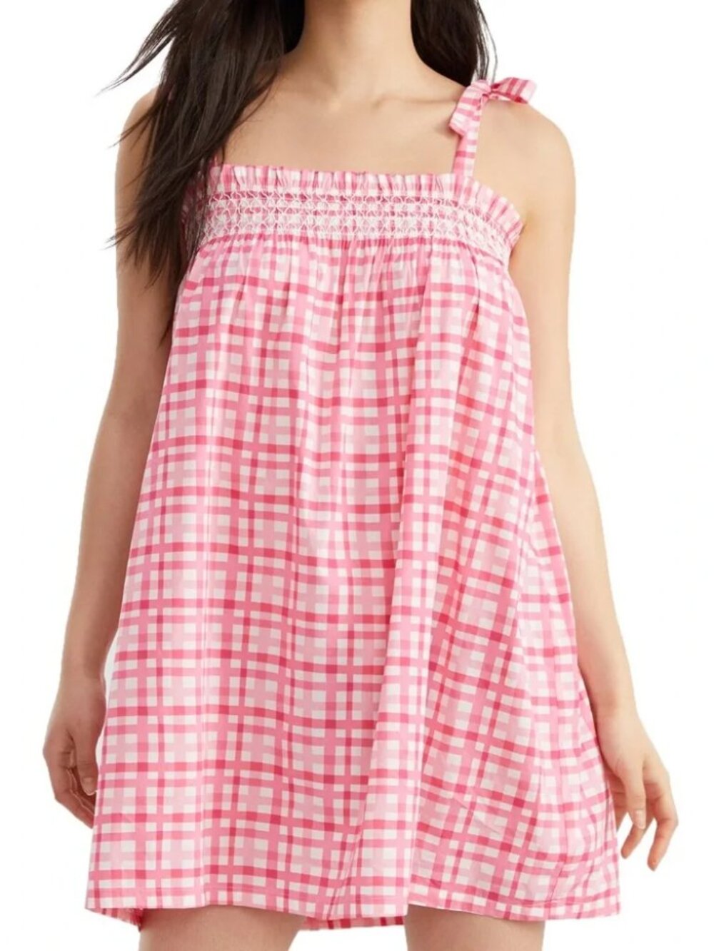 KATE SPADE Woven Lawn Chemise Painterly Plaid Dress Womens Small Pink Gingham‎